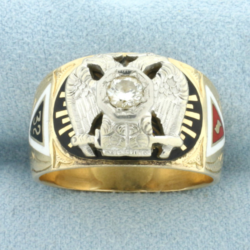 32 Degree Diamond Masonic Ring in 14k Yellow Gold