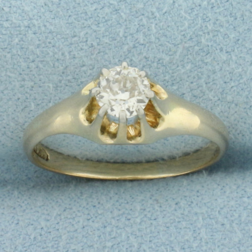 Antique Old European Diamond Buttercup Solitaire Engagement Ring in 14k Yellow Gold