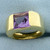 Italian Designer Modern Amethyst Ring in 18k Yellow Gold