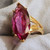 Large Lab Alexandrite Solitaire Statement Ring in 14k Yellow Gold
