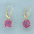 Checkerboard Cut Pink Topaz Dangle Earrings in 14k Yellow Gold