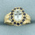Aquamarine and Sapphire Halo Ring in 14k Yellow Gold
