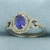 Lab Sapphire and Diamond Double Halo Ring in 10k White Gold