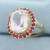 Kunzite Ruby and Diamond Halo Ring in 14k Yellow Gold