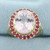 Kunzite Ruby and Diamond Halo Ring in 14k Yellow Gold