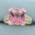 Checkerboard Pink Topaz and Diamond Ring in 14k Yellow Gold