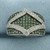 Green and White Diamond Pave Ring in 10k White Gold