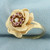 Ruby And Diamonds Rose Flower Ring in 14K Yellow Gold