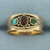 Desiger Numbered Garnet, Jade, and Persian Turquoise Ring in 14k Yellow Gold