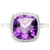 Large Cushion Cut Amethyst and Diamond Halo Ring in Sterling Silver