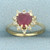 Heart Ruby and Diamond Halo Ring in 14k Yellow Gold