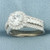 Simon G. Diamond and CZ Halo Engagement Ring in 18k White Gold