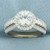 Simon G. Diamond and CZ Halo Engagement Ring in 18k White Gold
