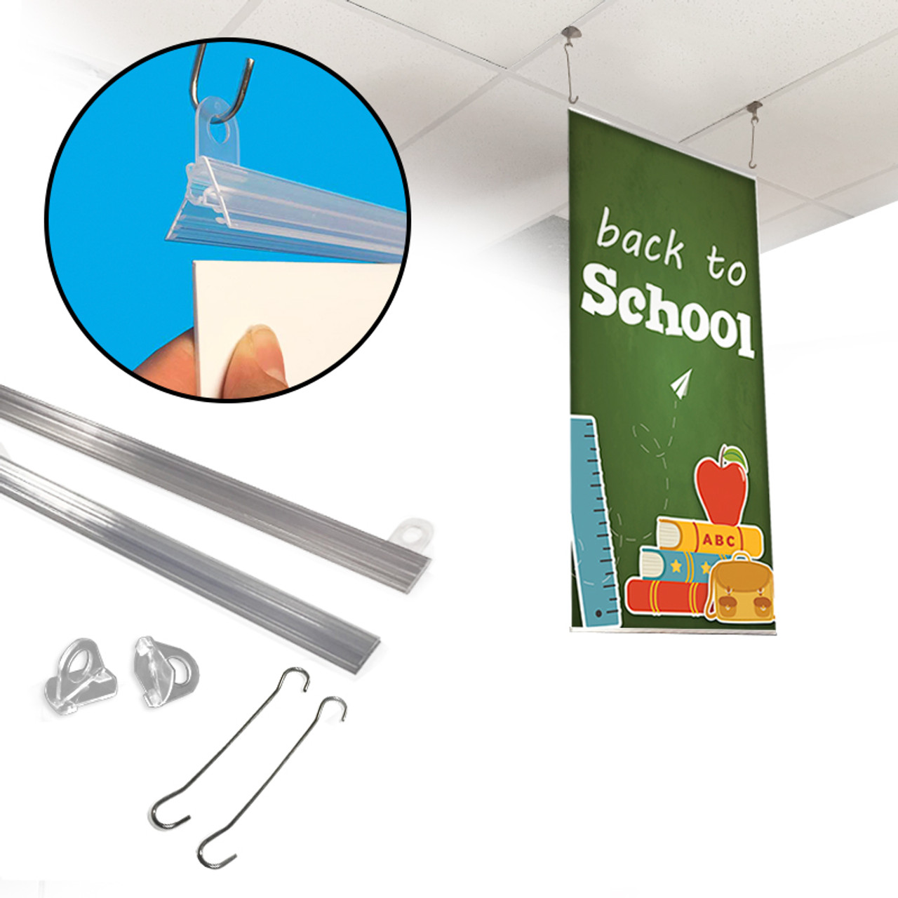 Economy Banner Rail Kit with Eyelets & Ceiling Clips, Clear, 24W