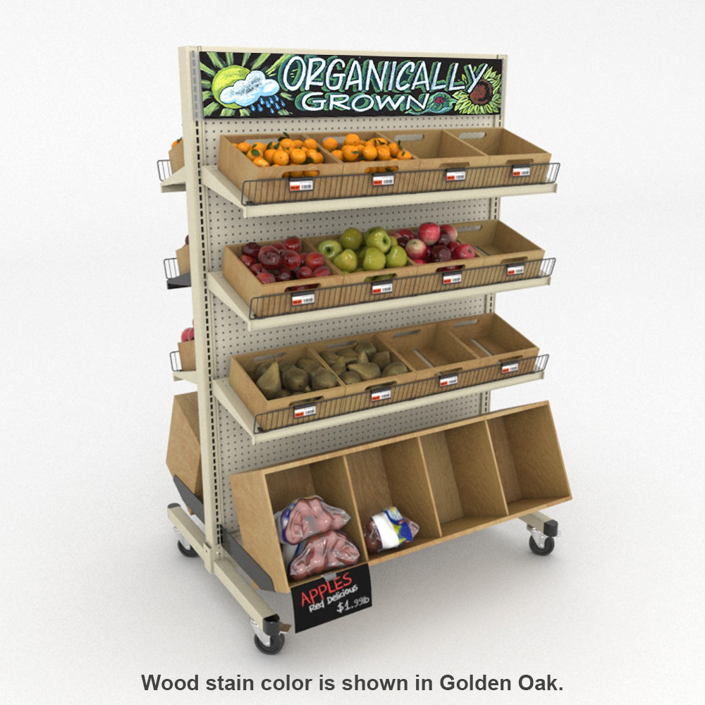 Rolling Gondola Shelving Kit Wood Produce Display DGS Retail