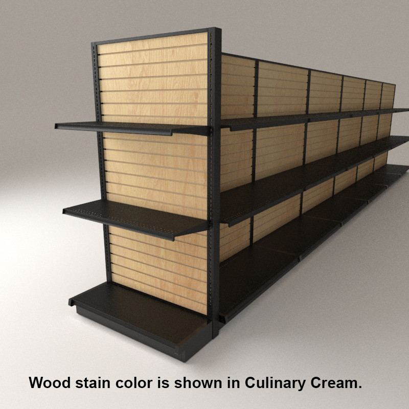 Black End Cap Gondola Shelving Wood Slatwall DGS Retail