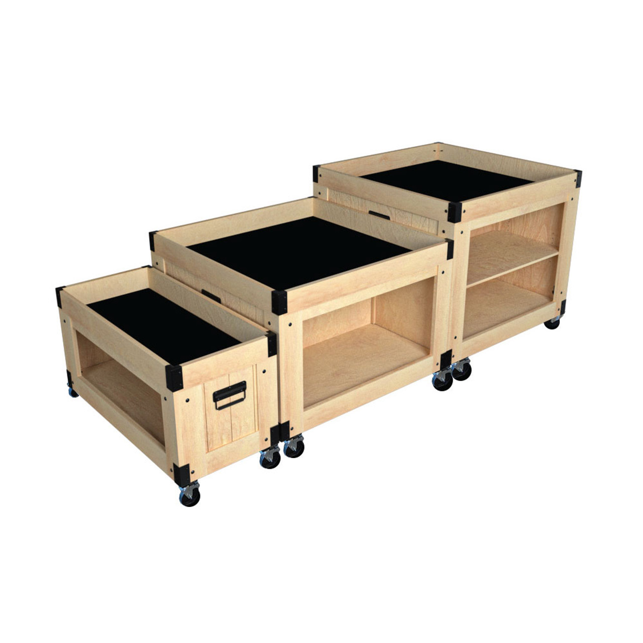 Wood Produce Display Bins with Shelves, Orchard Bins