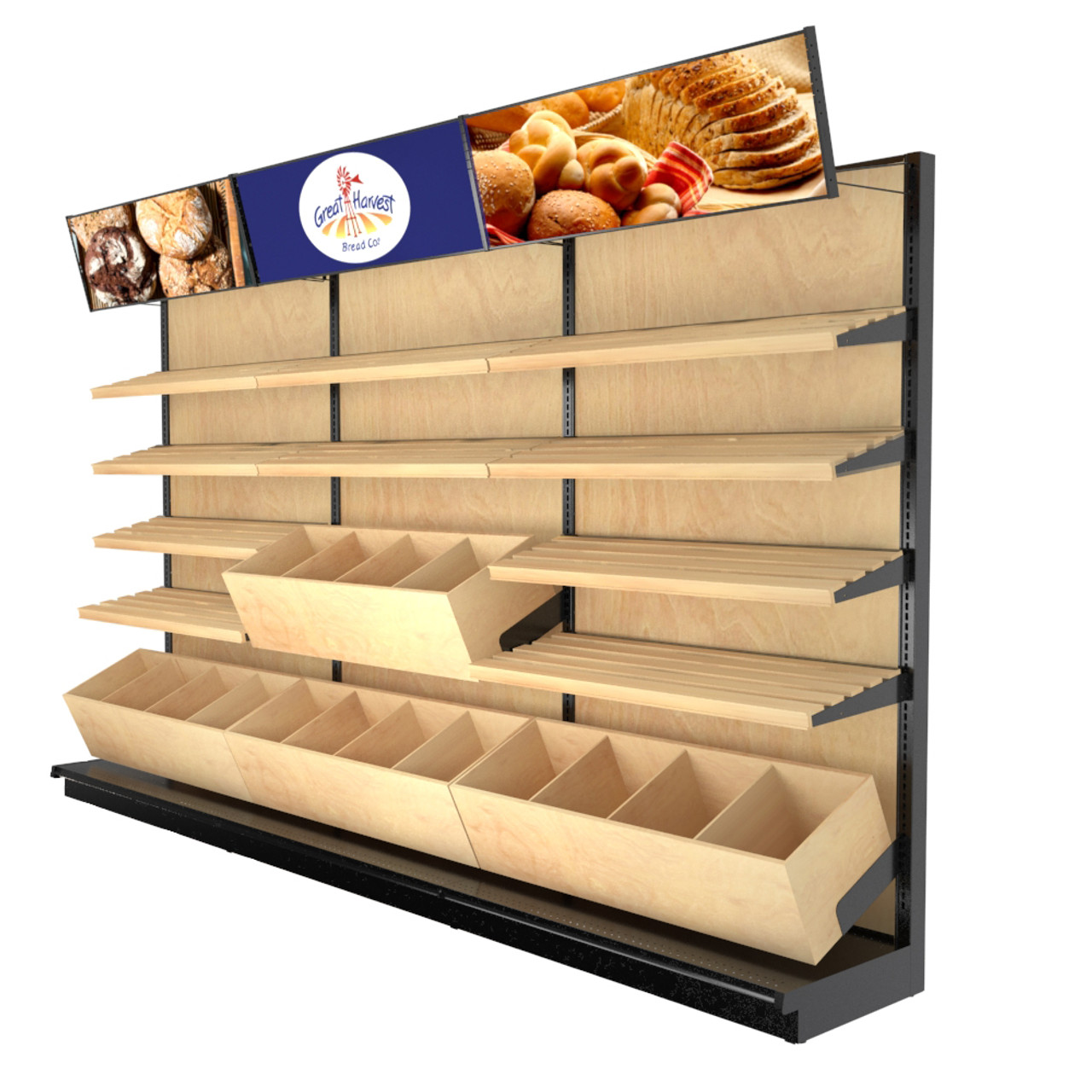 Commercial Wood Gondola Shelf Wall Unit With 15 Shelves