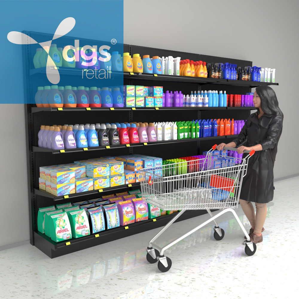Black Lozier Gondola Wall Display With 15 Shelves On Sale DGS Retail