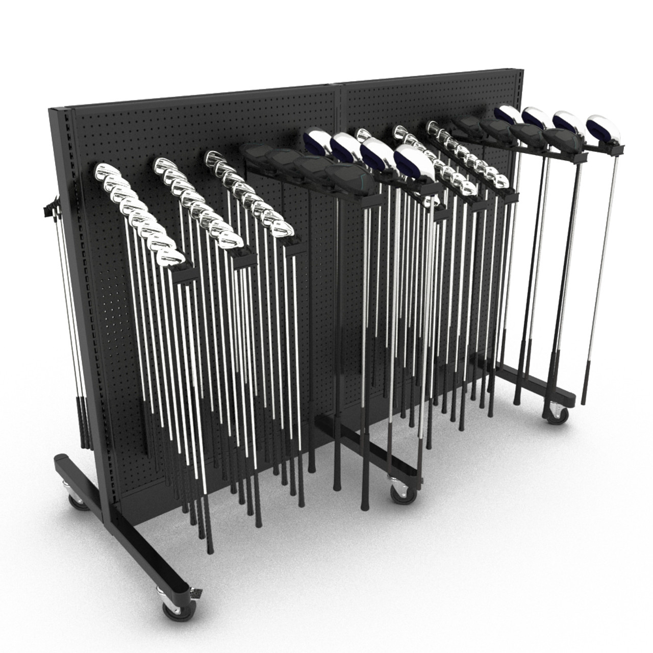 ClubExhibit Essential™ Rolling Mobile Golf Club Display Rack for 128 Clubs
