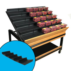 Produce display riser in five-step tiered format, shown as an individual unit with cartons of berries.