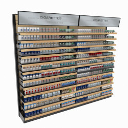 WoodMax Cigarette Display Rack 24 Shelves, Adjustable Spring Pushers 96W 84H