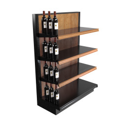 Liquor & Wine Store Wood Gondola Unit With 16 Shelves