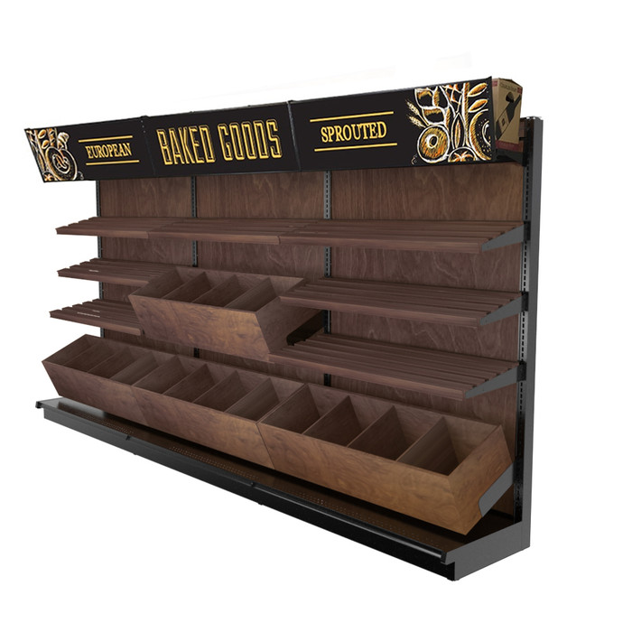 Bakery Wall Display Racks for Sale With Wood Slat Shelves & Bins DGS Retail
