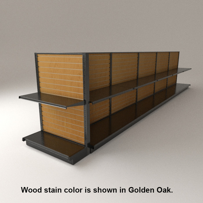 Black End Cap Gondola with Stained Wood Slatwall DGS Retail