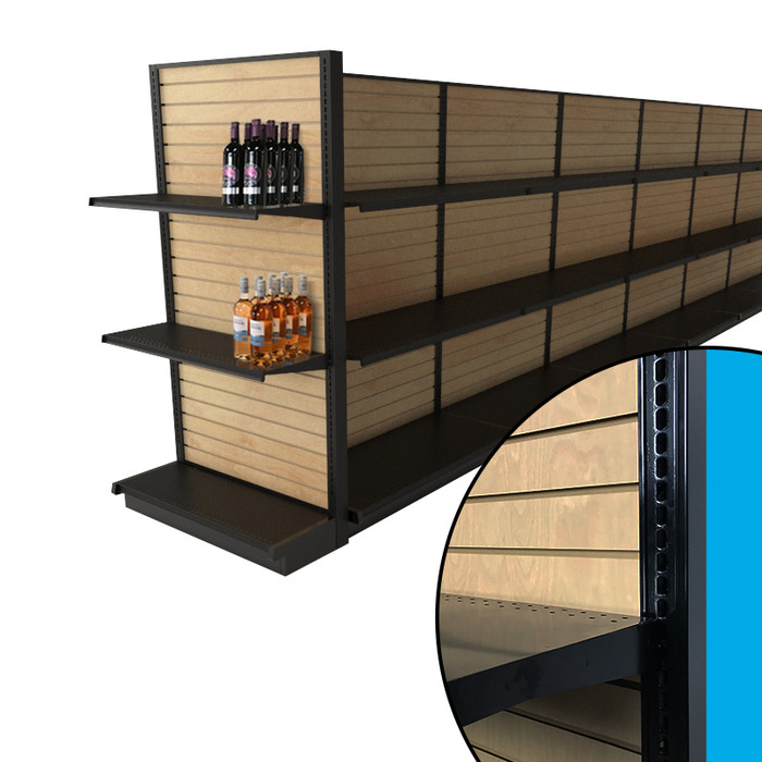 Black End Cap Gondola Shelving Wood Slatwall DGS Retail