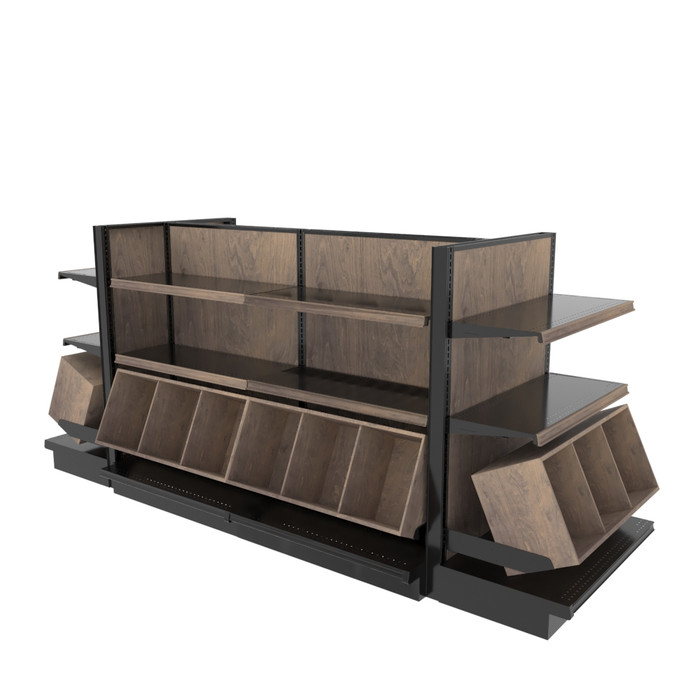 Commercial Wood Gondola Rack With 24 Shelves On Sale