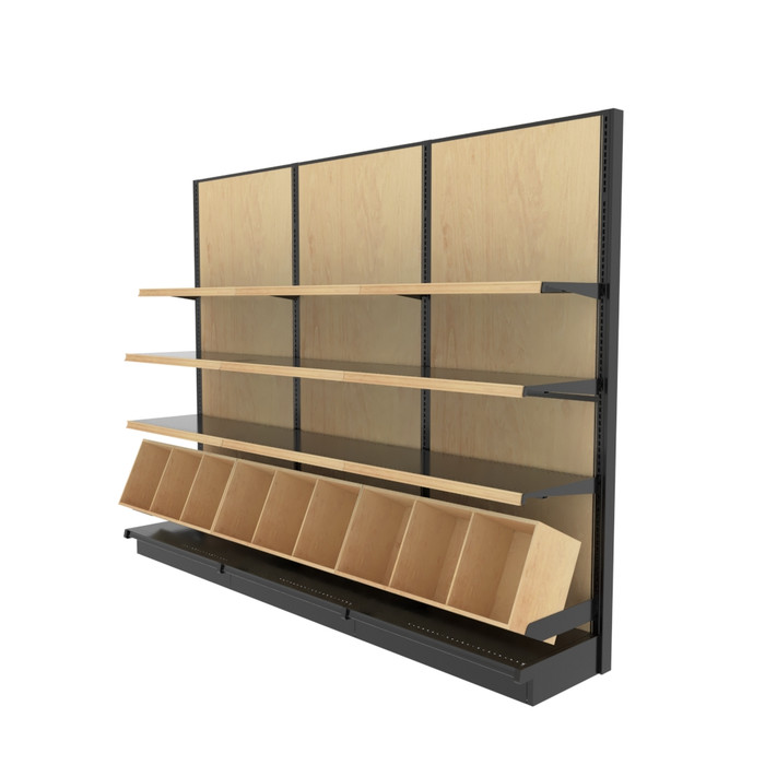 Commercial Wood Gondola Shelf Wall Unit With 15 Shelves