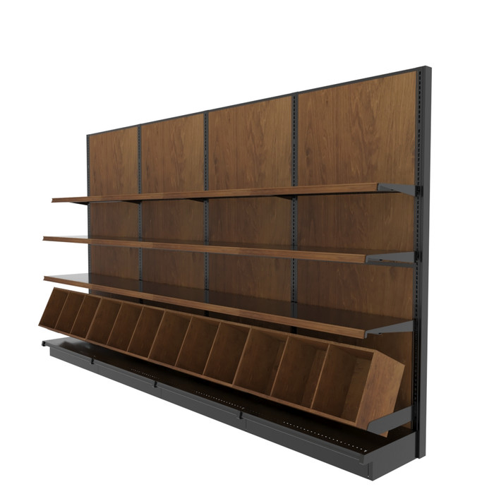 Commercial Wood Gondola Shelf Wall Unit With 17 Shelves