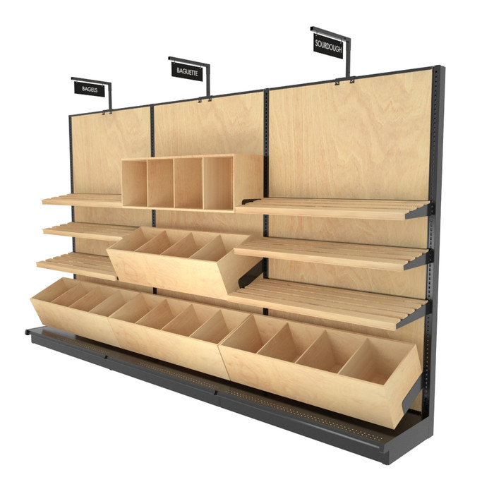 Wood Bread & Bakery Wall Display With 11 Slatted Shelves DGS Retail