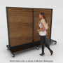 woman shopping from mobile gondola with slatwall back panels