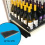 Gravity feed shelf with wine bottles shown on gondola shelving unit