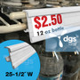 White c-channel price tag molding shown on double wire cooler shelf in beverage cooler.
