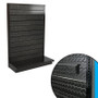 Tire tread slatwall single-sided gondola shelving unit shown, with closeup showing slatwall hook.