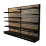 Wood slatwall gondola shelving kit with eight 16-inch-deep shelves and two 19-inch-deep base decks.