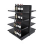 Black Lozier double-sided gondola shelving kit with shelves