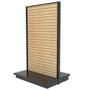 48 x 84 lozier madix black gondola with wooden slatwall backings for showrooms and retail stores