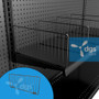 Wire gondola shelf dividers at 6 inches high shown attached to 13-inch-deep retail shelf.