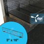 Wire gondola shelf dividers at 3 inches high shown attached to 16-inch-deep retail shelf.