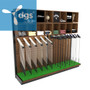 ClubExhibit Deluxe™ Golf Club Slatwall Display for 68 Clubs with 16 Wood Bins
