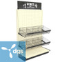 wire basket shelf for gondola shelving used on a retail gondola shelving system for a store display