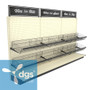 continuous wire basket display on a Lozier gondola shelving unit in a retail store