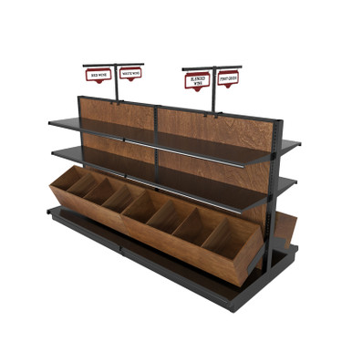 Black Liquor Store Shelving Island Display With 32 Shelves