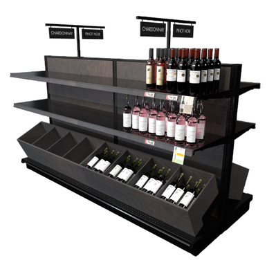 Black Liquor Store Shelving Island Display With 32 Shelves