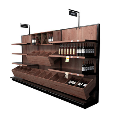 Black Liquor Store Shelving Island Display With 32 Shelves