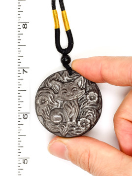 Silver Sheen Obsidian Cat on Adjustable Cord - 237C26